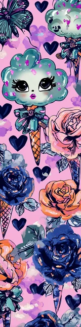 Free kawaii bookmark featuring ice cream with hearts and flowers